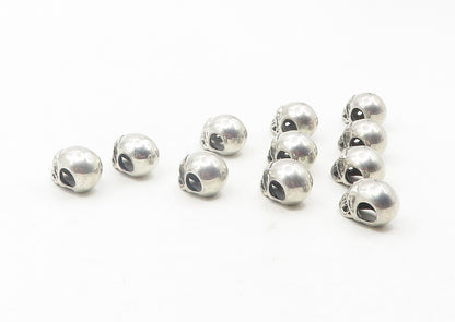 925 Sterling Silver  Vintage Lot Of 11 Shiny Skull Head Slide Pendants  PT9511