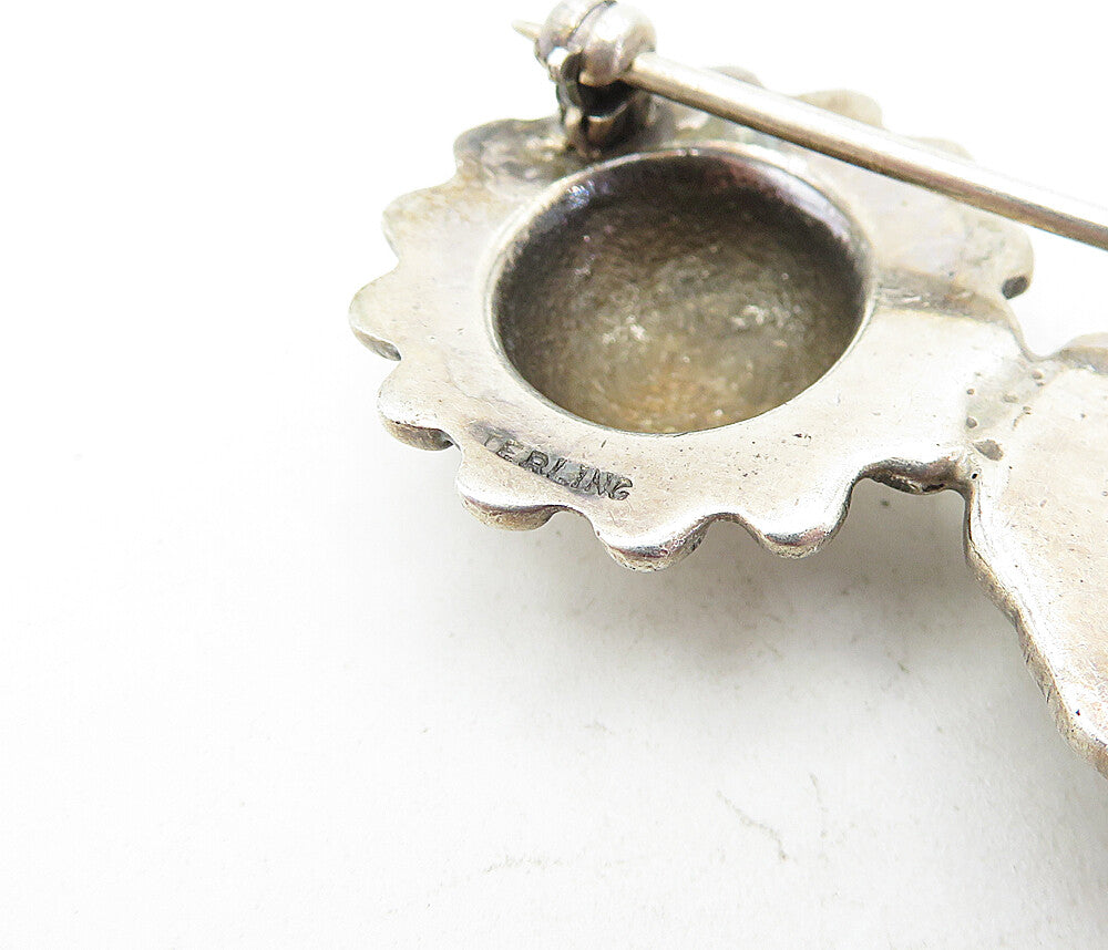 925 Sterling Silver  Vintage Dark Tone Floral Round Domes Brooch Pin  BP1922