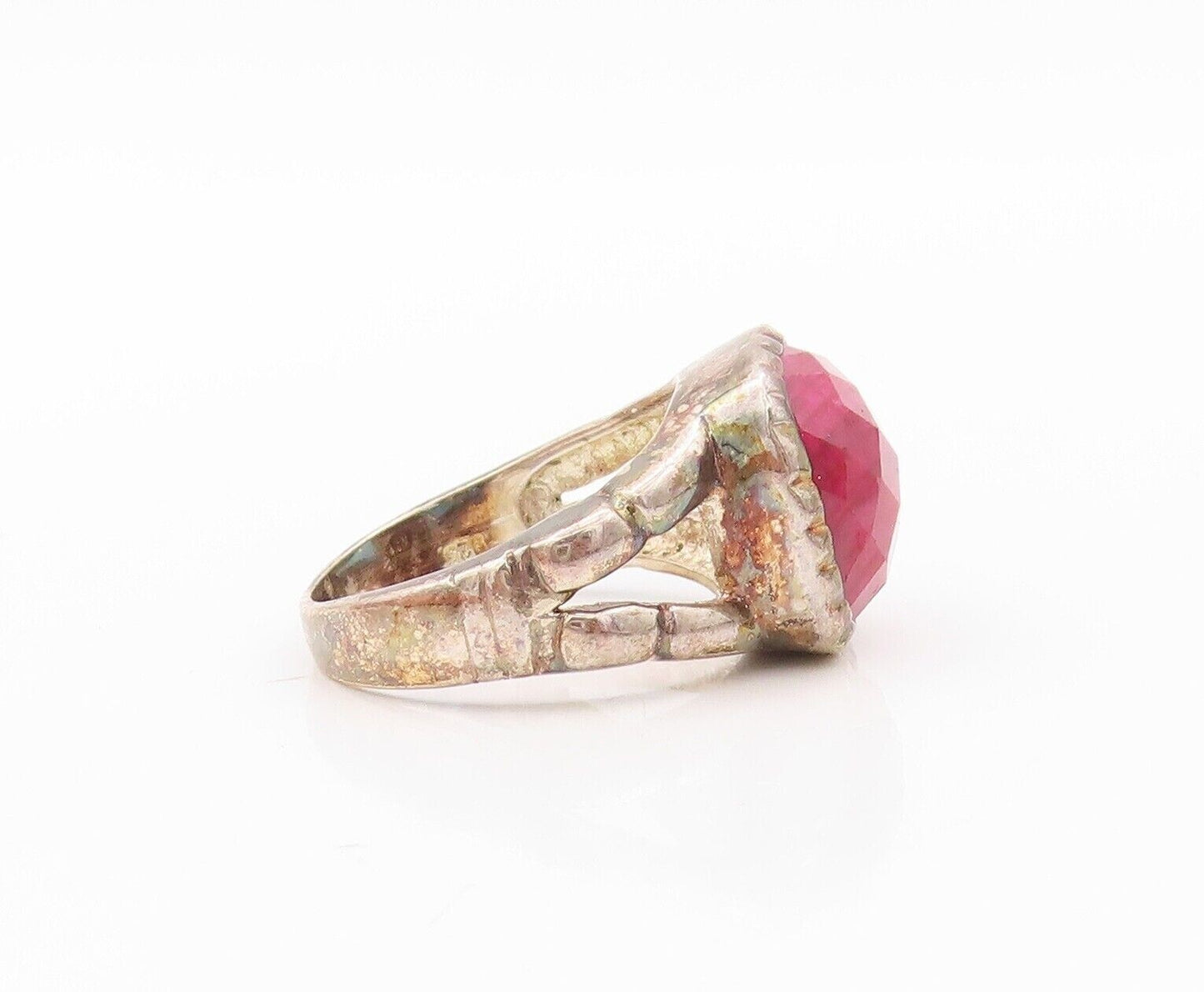 925 Sterling Silver Vintage Ring Split Band Square Red Gemstone  Sz 7  RG30301