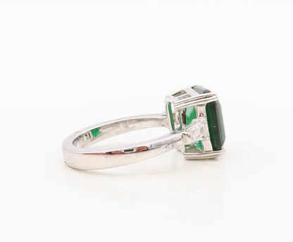 925 Sterling Silver Vintage Ring Square Cut Green & White CZ  Sz 7  RG30370