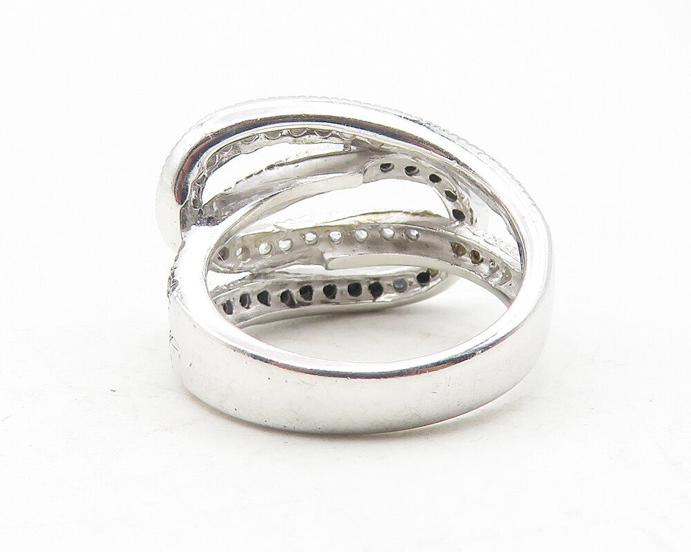 925 Sterling Silver  Shiny Topaz & Black Hematite Band Ring Sz 6  RG12038