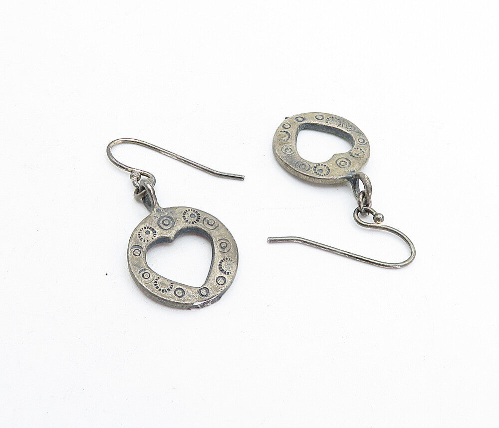 SOUTHWESTERN 925 Sterling Silver Vintage Love Heart Dangle Earrings EG2327