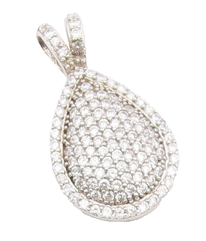 925 Sterling Silver Vintage Sparkly Cubic Zirconia Pear Shaped Pendant PT20943