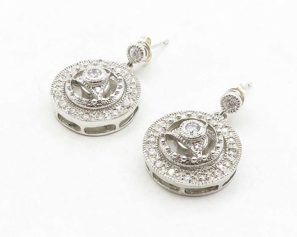 925 Sterling Silver  Shiny Cubic Zirconia Spinner Dangle Earrings  EG6867