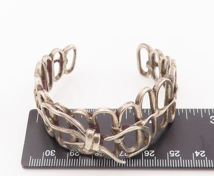 925 Sterling Silver Vintage Bracelet Solid Cutout Oval Ribboned Fence  BT10448