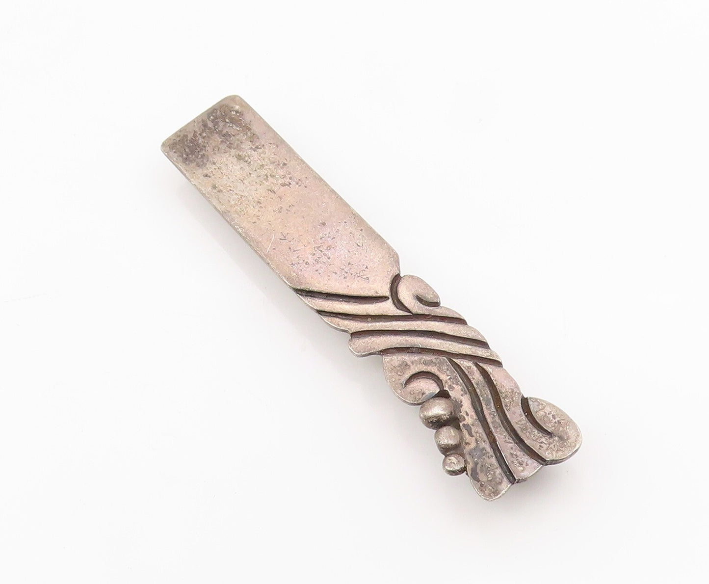 925 Sterling Silver Vintage Tie Clip MARICELA Dark Tone Swirly Carved  TR3852
