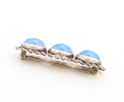 925 Sterling Silver Vintage Brooch Pin Cabochon Round Gemstone Band  BP11372