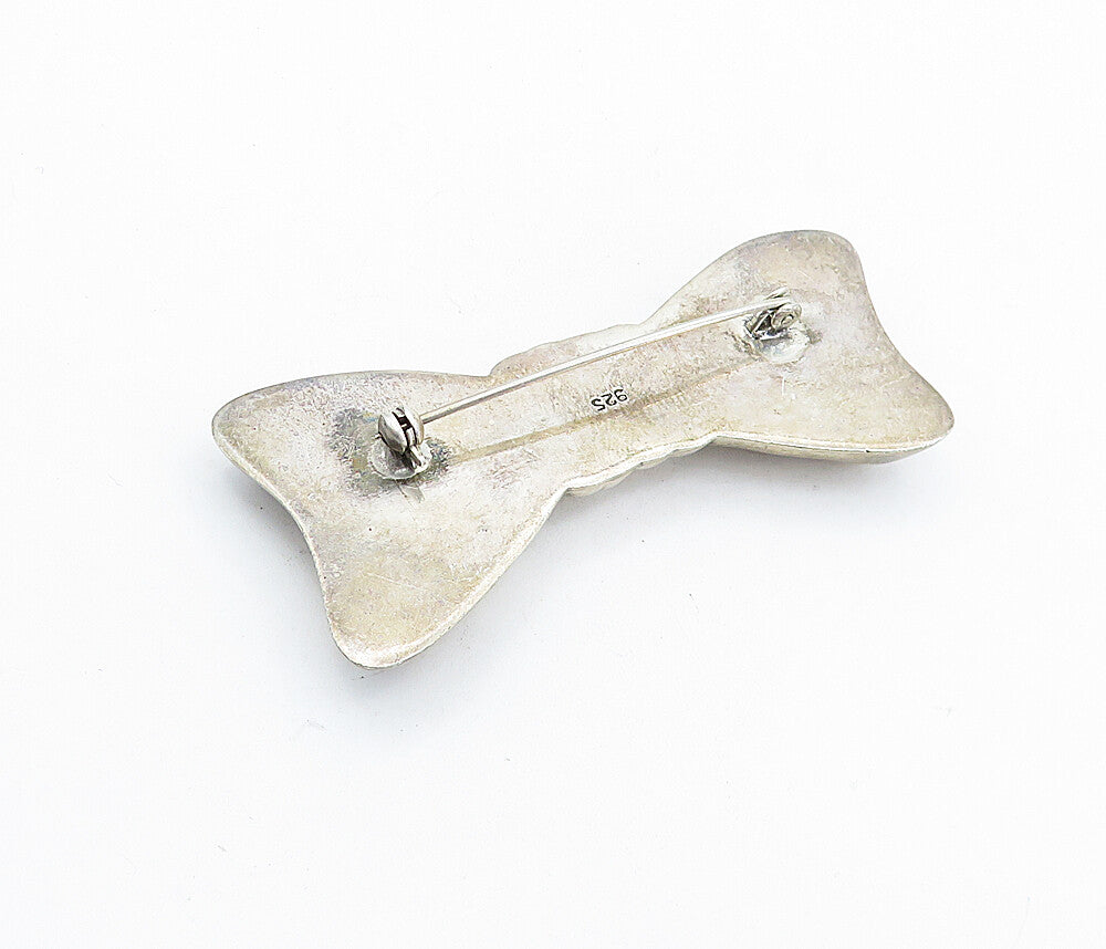 925 Sterling Silver  Vintage Shiny Hollow Bow Tie Motif Brooch Pin  BP2222