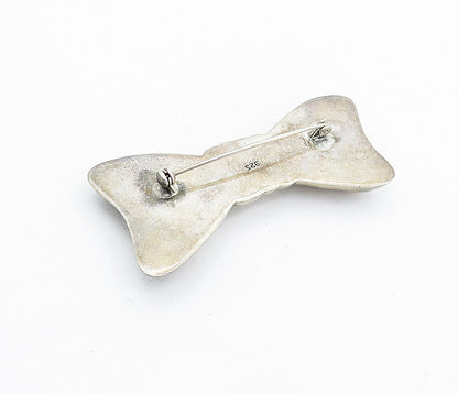 925 Sterling Silver  Vintage Shiny Hollow Bow Tie Motif Brooch Pin  BP2222