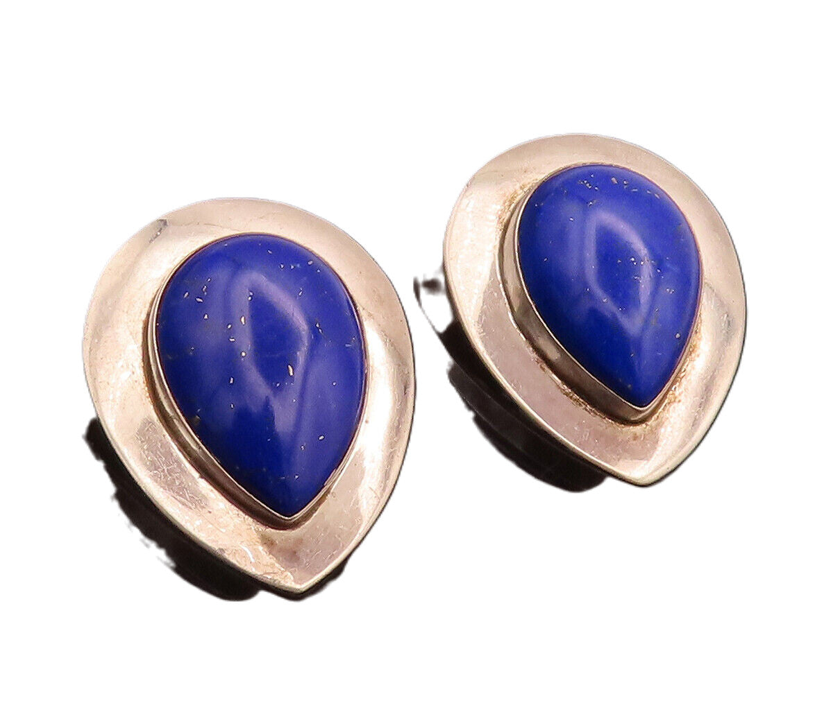 925 Sterling Silver  Vintage Blue Sodalite Teardrop Cabochon Earrings EG12425