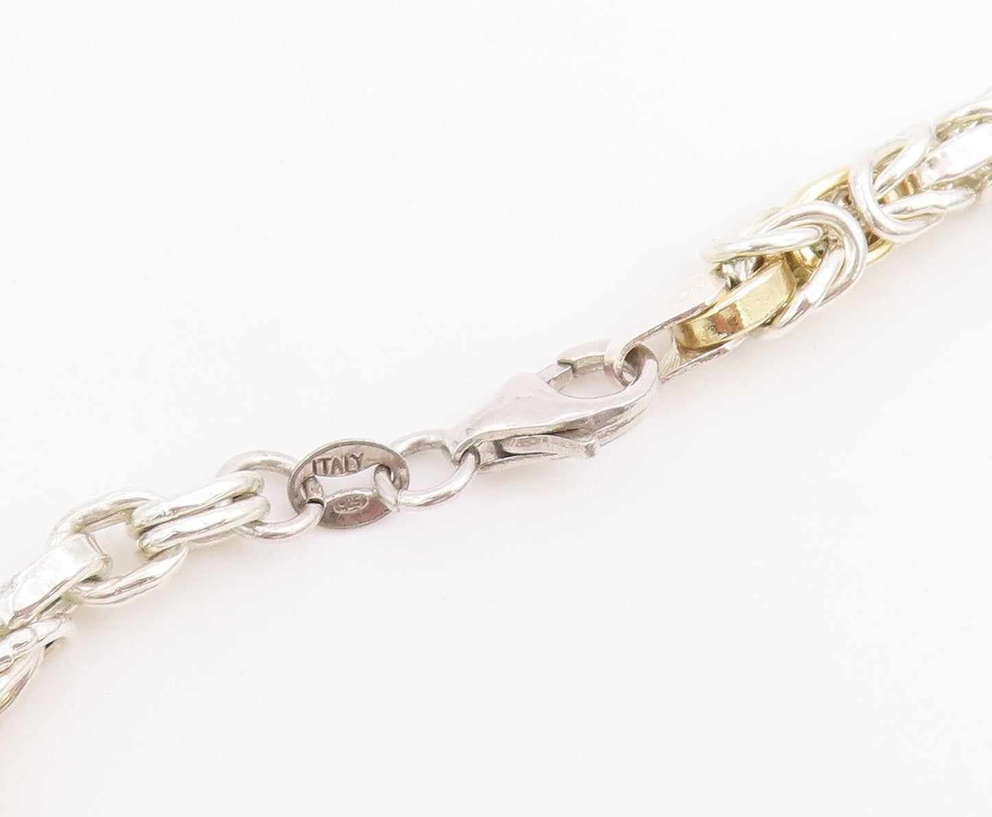 925 Sterling Silver Vintage Necklace Modernist Two Tone Byzantine Link  NE4884