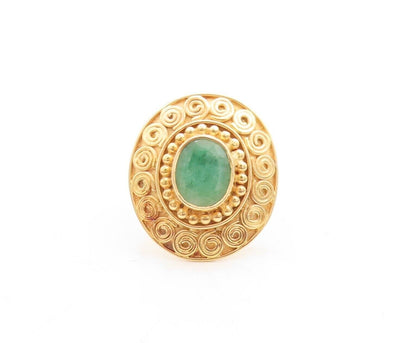 925 Sterling Silver Vintage Ring Gold Plated Oval Green Gemstone  Sz 10  RG30098
