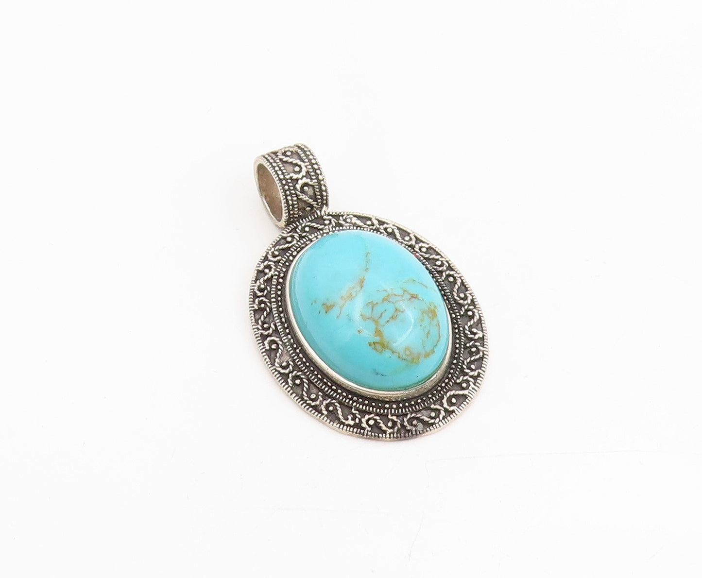925 Sterling Silver Vintage Pendant Oval Cabochon Turquoise Locket  PT25328