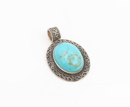 925 Sterling Silver Vintage Pendant Oval Cabochon Turquoise Locket  PT25328