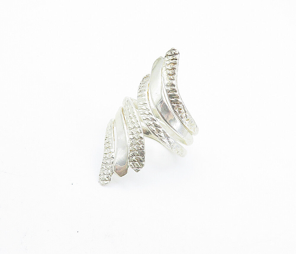 925 Sterling Silver  Vintage Shiny Etched Detail Bypass Band Ring Sz 8  RG6680