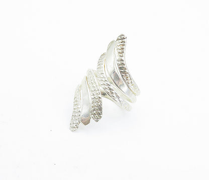 925 Sterling Silver  Vintage Shiny Etched Detail Bypass Band Ring Sz 8  RG6680