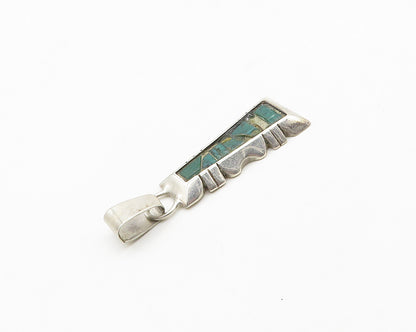 NAVAJO 925 Sterling Silver  Vintage Antique Turquoise Drop Pendant  PT15444