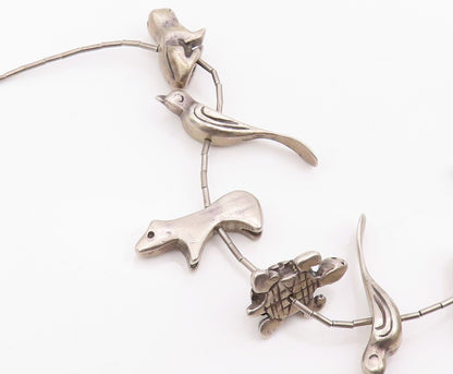 Solid Silver Vintage Necklace Designer Dark Tone Animal Kingdom  NE4460