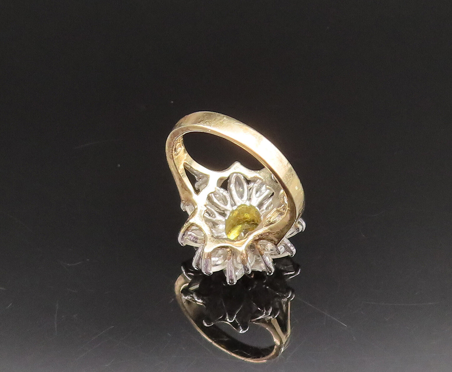 925 Sterling Silver Vintage Citrine & Cubic Zirconia Flower Ring Sz 7.5  RG25496