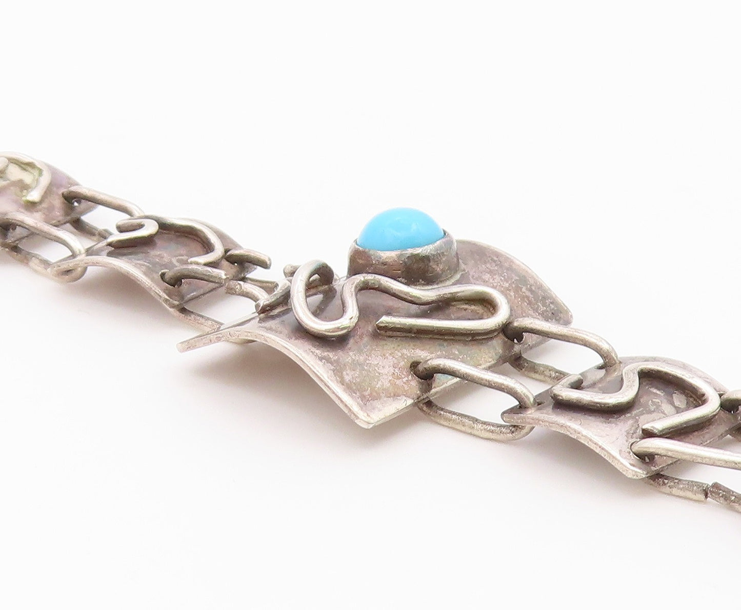 925 Sterling Silver  Vintage Turquoise Swirl Spiral Chain Bracelet  BT8929