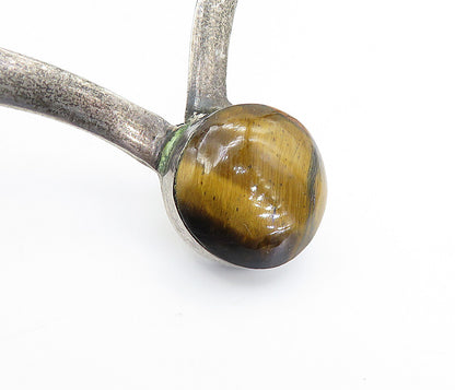 MEXICO 925 Sterling Silver  Vintage Tiger's Eye Smooth Collar Necklace  NE1145