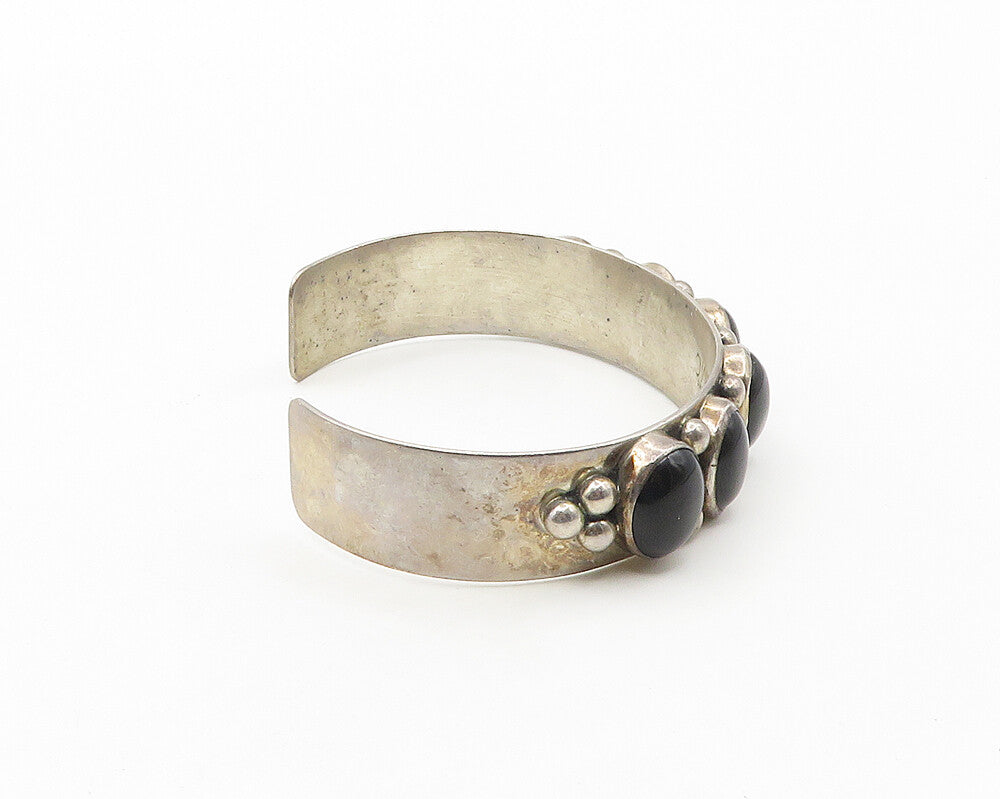 RMC NAVAJO 925 Silver  Vintage Cabochon Cut Black Onyx Cuff Bracelet  BT7144