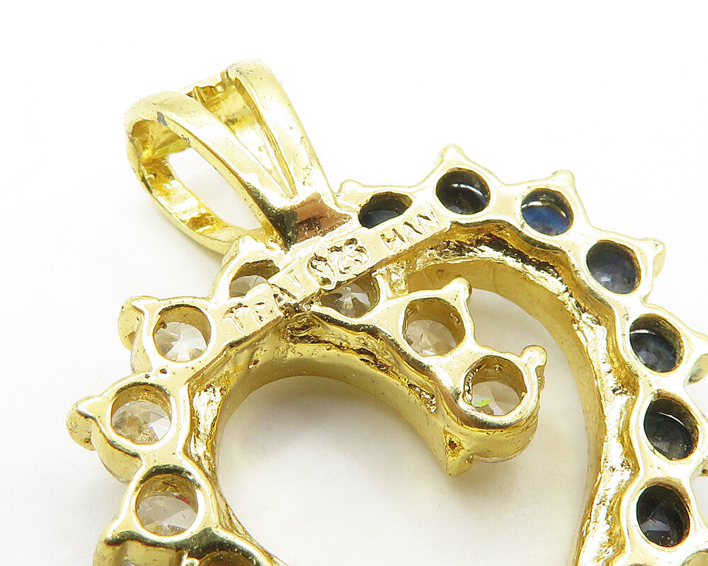 925 Silver Cubic Zirconia & Hematite Gold Plated Love Heart Pendant PT13764