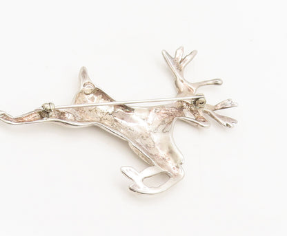 925 Sterling Silver  Vintage Designer Carved Running Deer Brooch Pin  BP10339