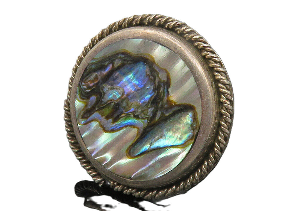 MEXICO 925 Sterling Sterling Silver Vintage Abalone Cocktail Ring Sz 7  RG11733