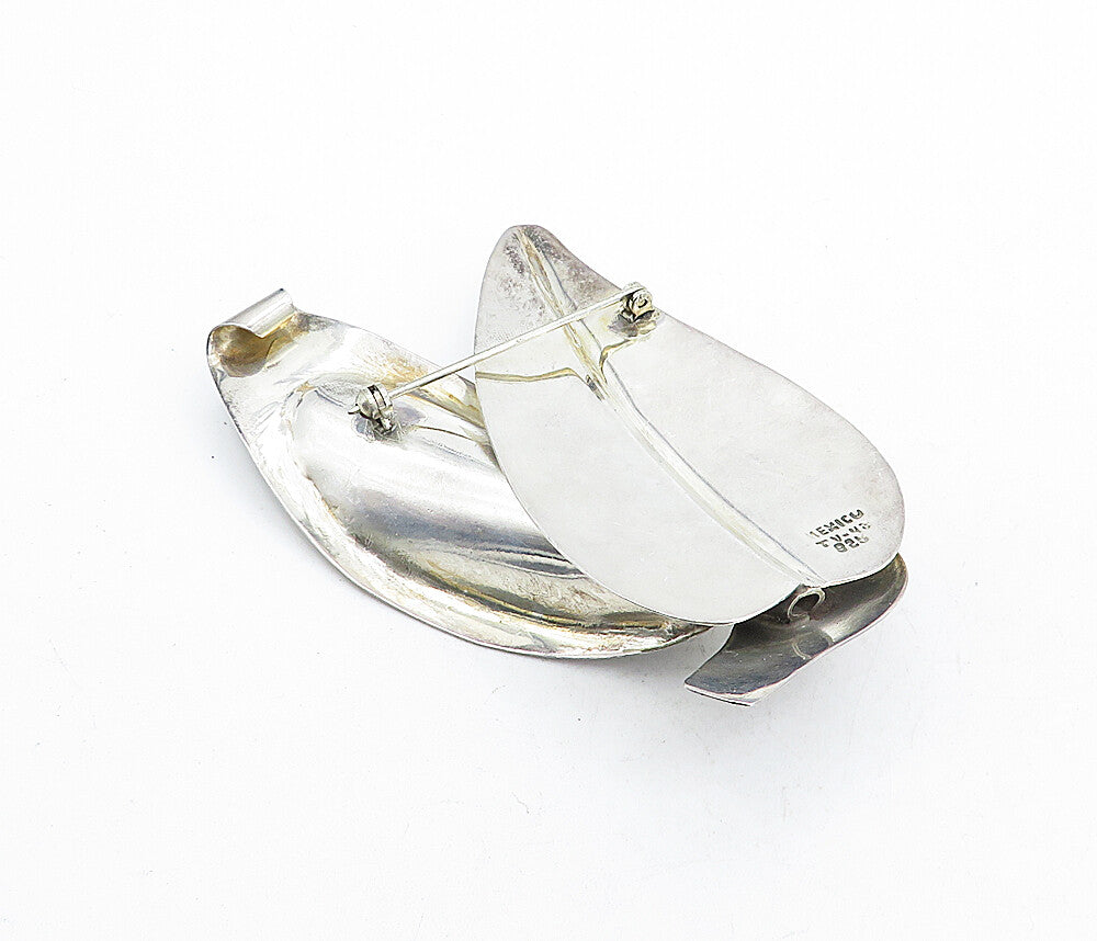 MEXICO 925 Sterling Silver  Vintage Sculpted Floral Leaf Brooch Pin  BP1892