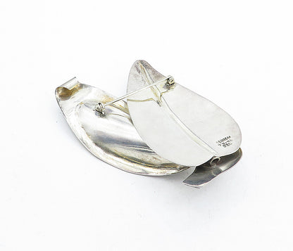 MEXICO 925 Sterling Silver  Vintage Sculpted Floral Leaf Brooch Pin  BP1892