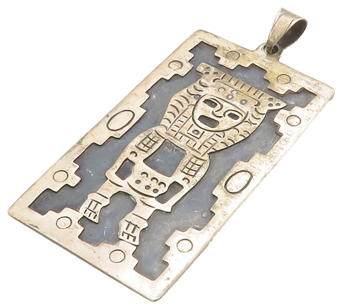 MEXICO 925 Silver  Vintage Oxidized Traditional Figure Square Pendant  PT10452