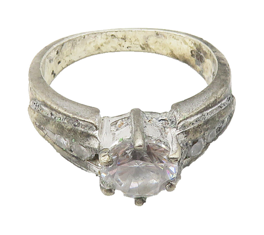 925 Sterling Silver  Vintage Cubic Zirconia Solitaire Accent Ring Sz 7 RG10347