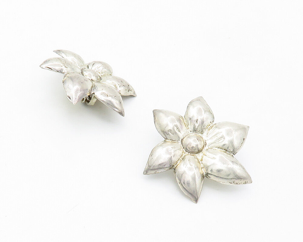 925 Sterling Silver  Vintage Flower Motif Non Pierce Drop Earrings  EG7189