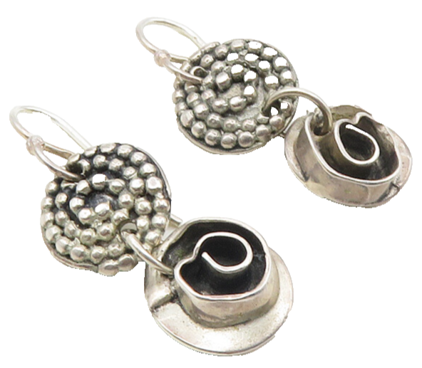 NAVAJO 925 Sterling Silver Vintage Sculpted Flower Linked Dangle Earrings EG5198