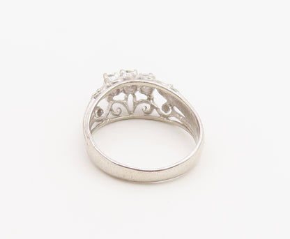 925 Sterling Silver Vintage Ring Three Stone CZ Openwork Band  Sz 6  RG36872