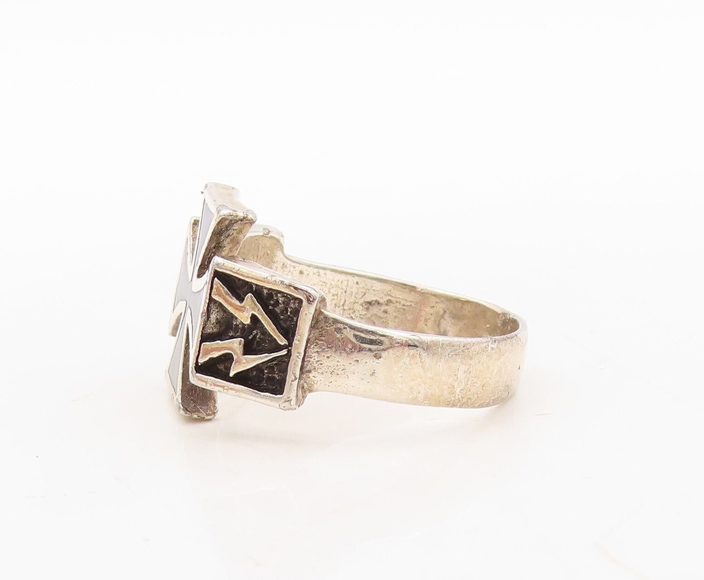 925 Sterling Silver Vintage Ring GLS Enameled Designer Cutout  Sz 9  RG31007