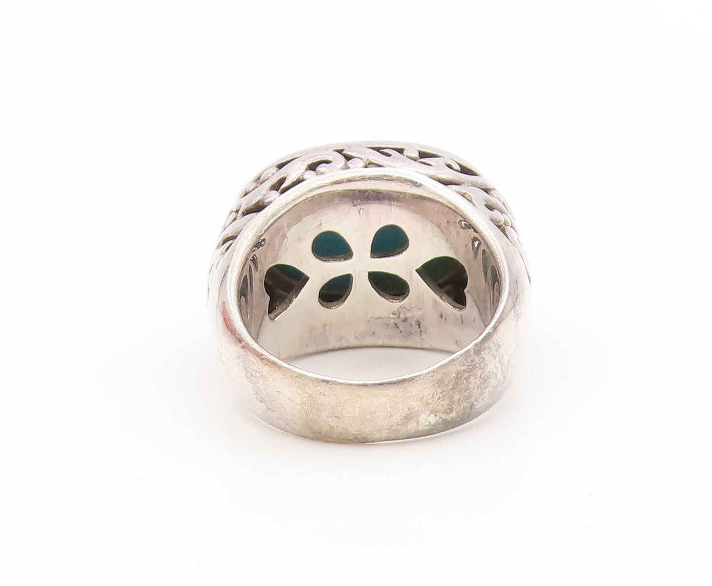 925 Sterling Silver Vintage Ring Oval Turquoise Open Scrollwork  Sz 7  RG34665