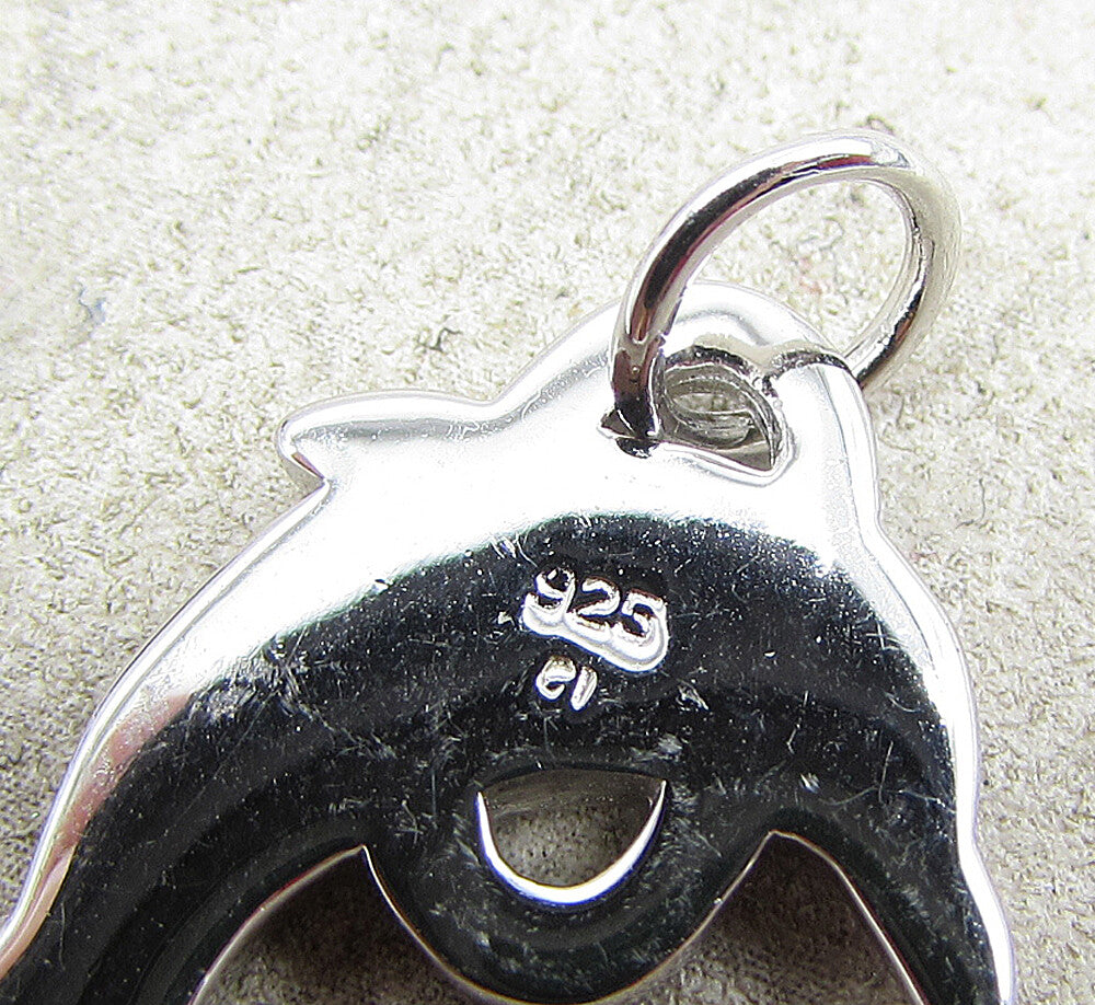 925 Sterling Silver  Enamel Hoop Jumping Dolphin Charm Pendant  PT1440