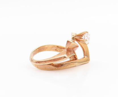 925 Sterling Silver Vintage Ring Gold Plated CZ Modernist Band  Sz 6.5  RG34546