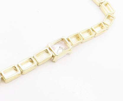 925 Sterling Silver Vintage Necklace Gold Plated CZ Geometric Collar  NE4868