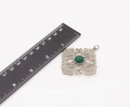 ISRAEL 925 Silver  Vintage Filigree  Swirl Chrysocolla Cross Pendant PT22121
