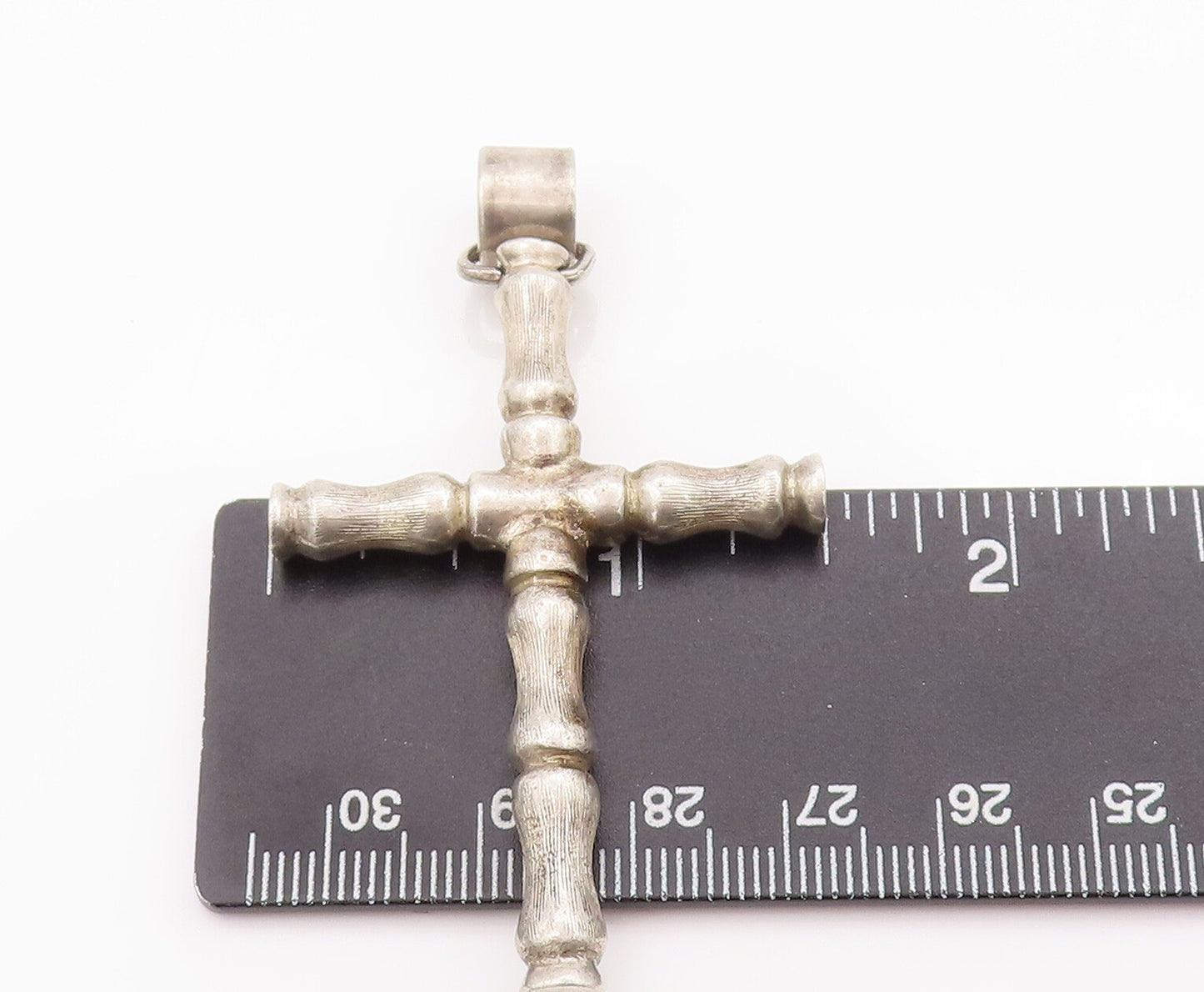 925 Sterling Silver Vintage Pendant Bamboo Stick Carved Religious Cross  PT23032