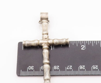 925 Sterling Silver Vintage Pendant Bamboo Stick Carved Religious Cross  PT23032