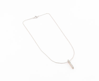 925 Sterling Silver  Vintage Topaz Bar Pendant Snake Chain Necklace  NE3660