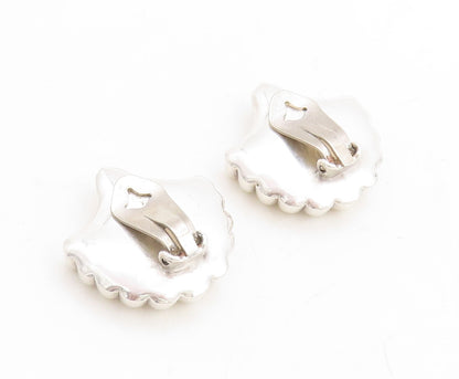 925 Sterling Silver Vintage Earrings Puffed Swirly Flower Carved  EG13308