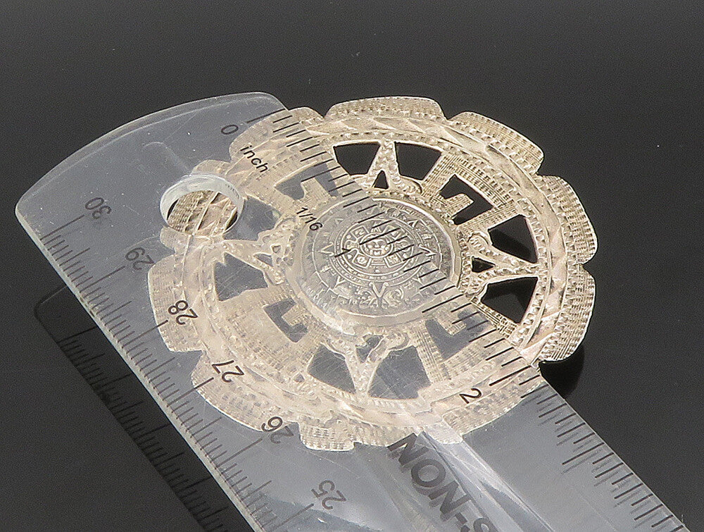 MEXICO 925 Sterling Silver  Vintage Round Aztec Tribal Brooch Pin  BP9461