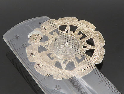 MEXICO 925 Sterling Silver  Vintage Round Aztec Tribal Brooch Pin  BP9461