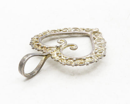 925 Sterling Silver  Vintage Open Love Heart Swirl Border Pendant  PT9846