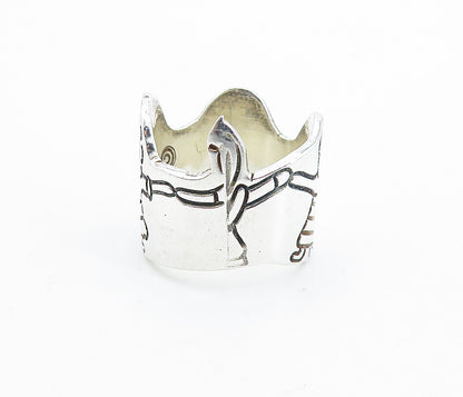 MEXICO 925 Silver  Vintage Children Holding Hands Band Ring Sz 6.5  RG6645